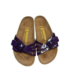 Birkenstock Molina Sandals Women 35 Purple Patent Leather Slip On Comfort Cork
